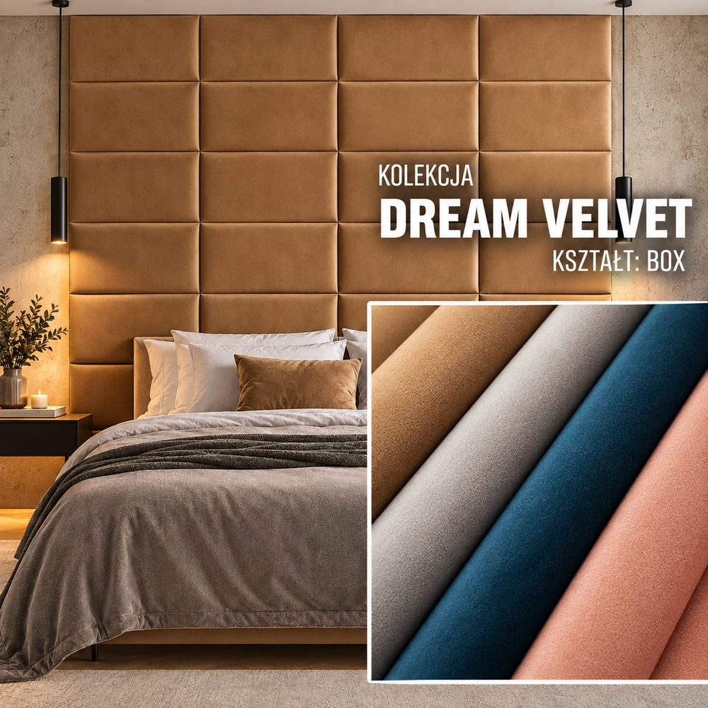 Panel tapicerowany Box w tkaninie Dream Velvet