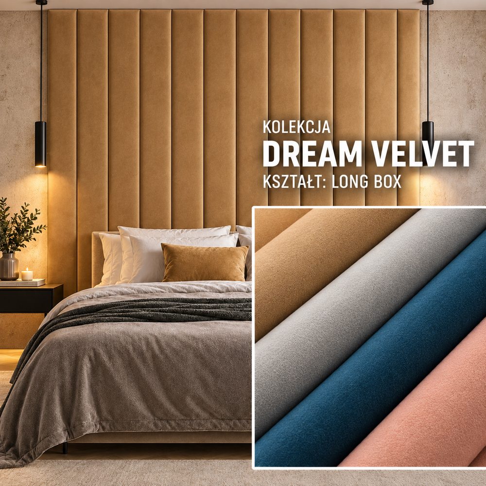 Panel tapicerowany Long Box w tkaninie Dream Velvet