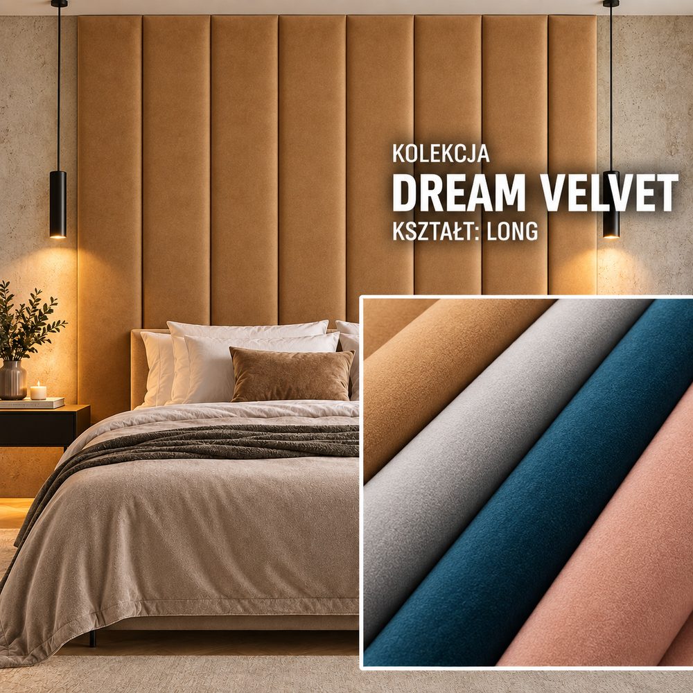 Panel tapicerowany Long w tkaninie Dream Velvet