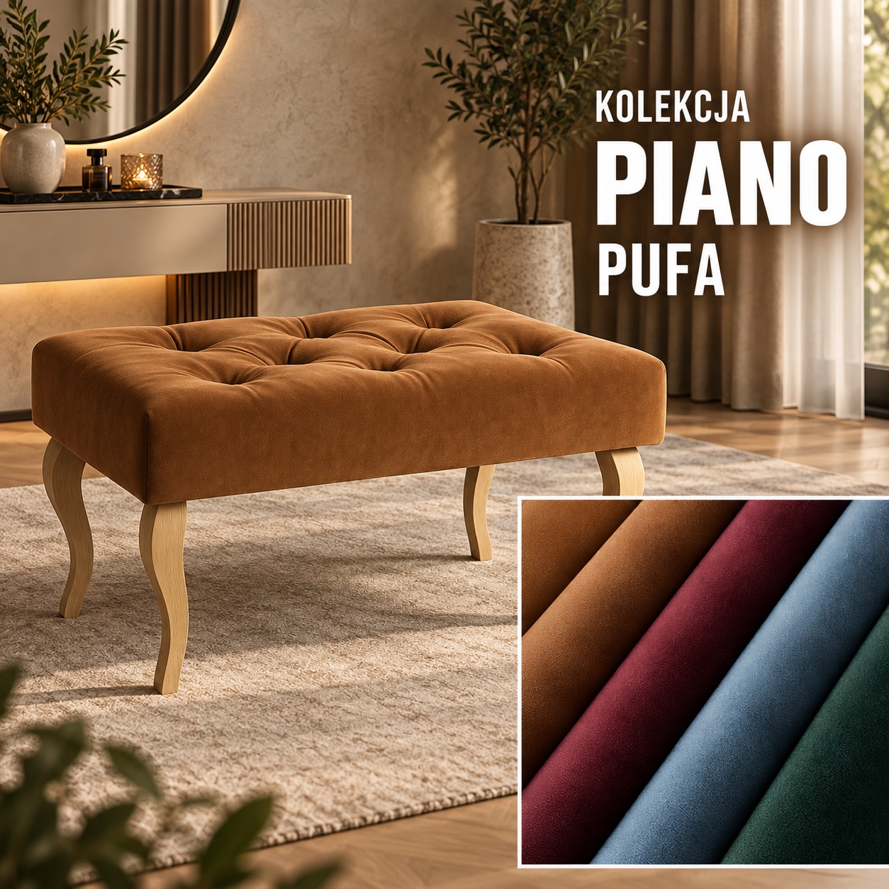Pufa tapicerowana Glamour w tkaninie Piano