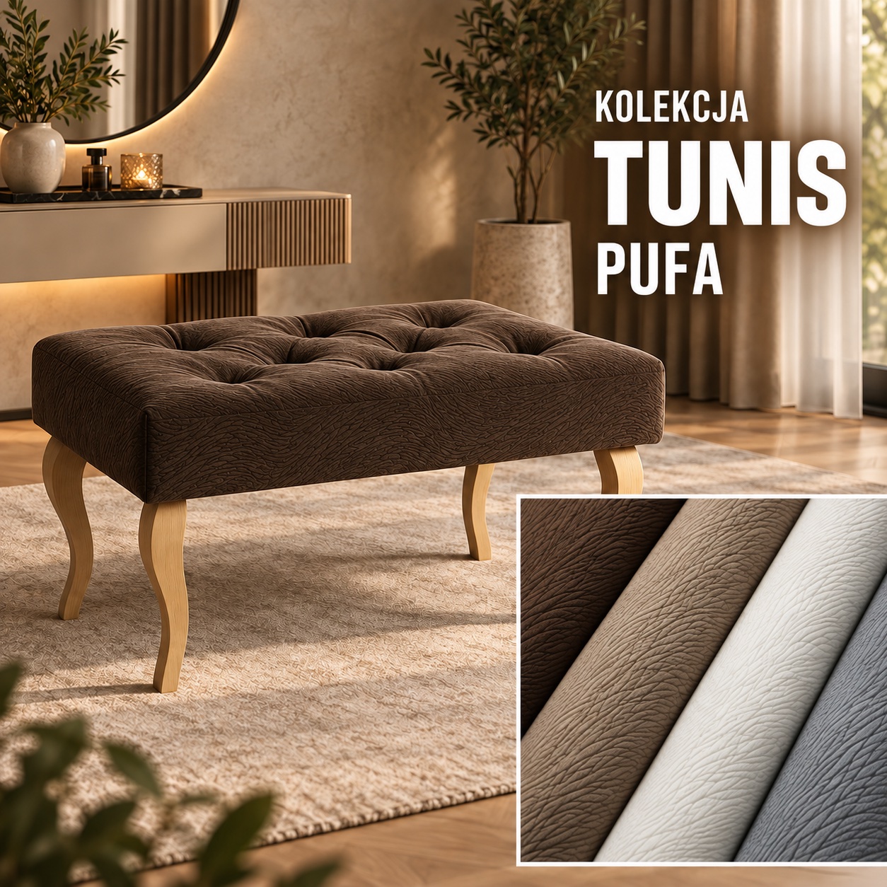 Pufa tapicerowana Glamour w tkaninie Tunis