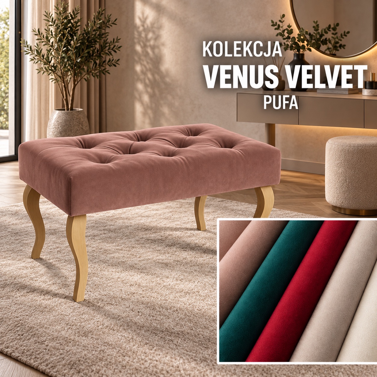 Pufa tapicerowana Glamour w tkaninie Venus Velvet