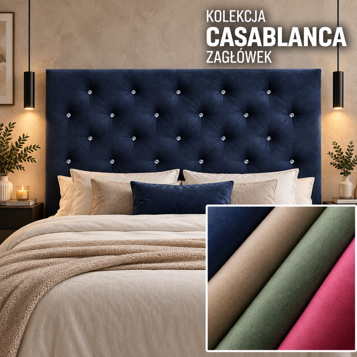 Wezgłowie tapicerowane Pikowane w tkaninie Casablanca