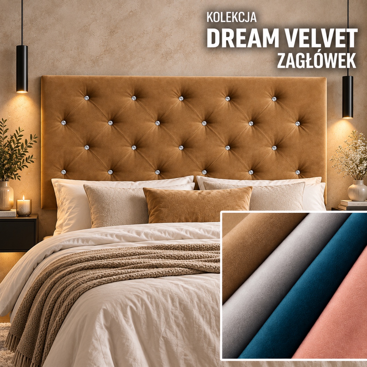 Wezgłowie tapicerowane Pikowane w tkaninie Dream Velvet