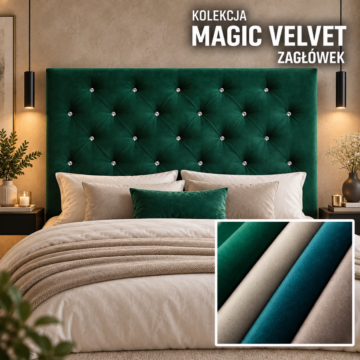 Wezgłowie tapicerowane Pikowane w tkaninie Magic Velvet