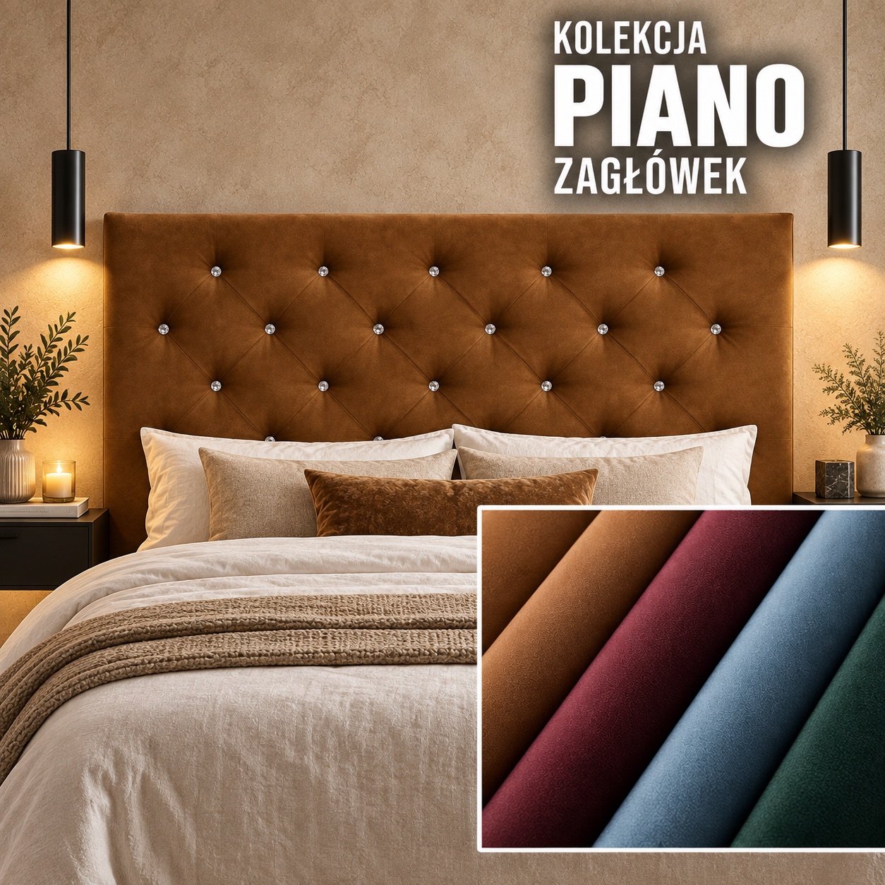 Wezgłowie tapicerowane Pikowane w tkaninie Piano