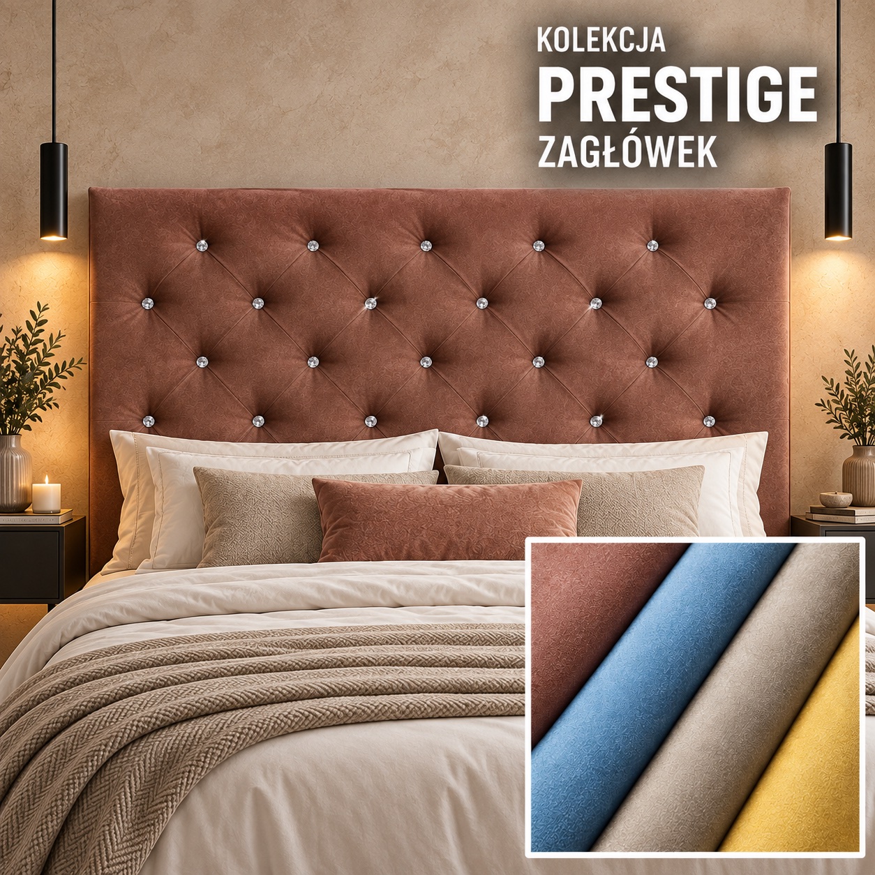 Wezgłowie tapicerowane Pikowane w tkaninie Prestige