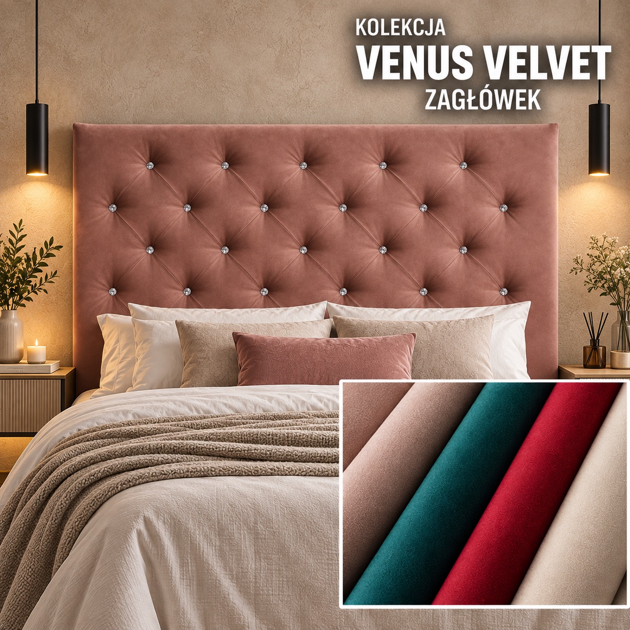 Wezgłowie tapicerowane Pikowane w tkaninie Venus Velvet